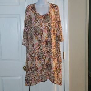 R.D Style  hippie  flower child 70's print super soft flowy pocket dress Sz XL